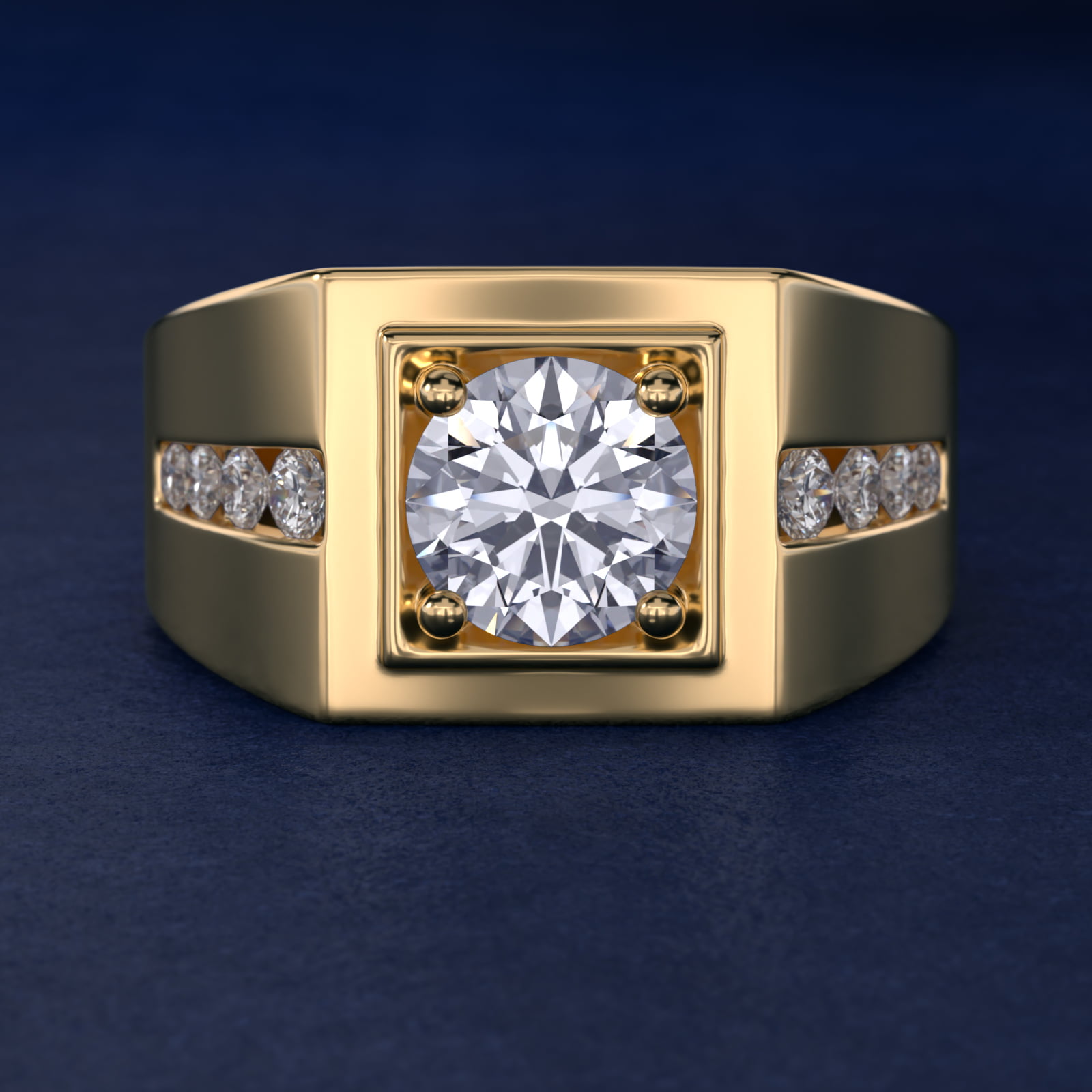 Men's Round Diamond Channel Engagement Ring in 18k Yellow Gold (1/3 ct. tw.)