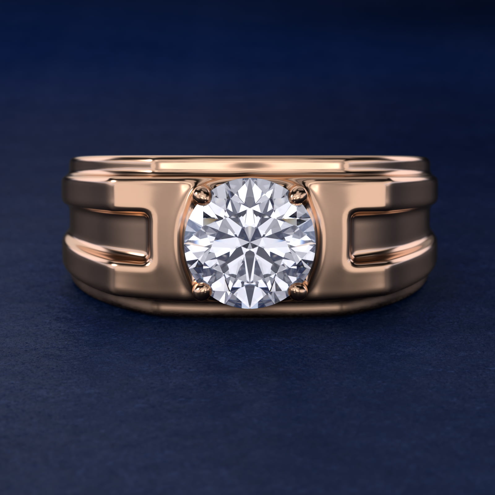 Men's Structured Solitaire Engagement Ring in 18k Rose Gold