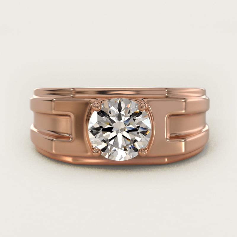 Men's Structured Solitaire Engagement Ring in 14k Rose Gold