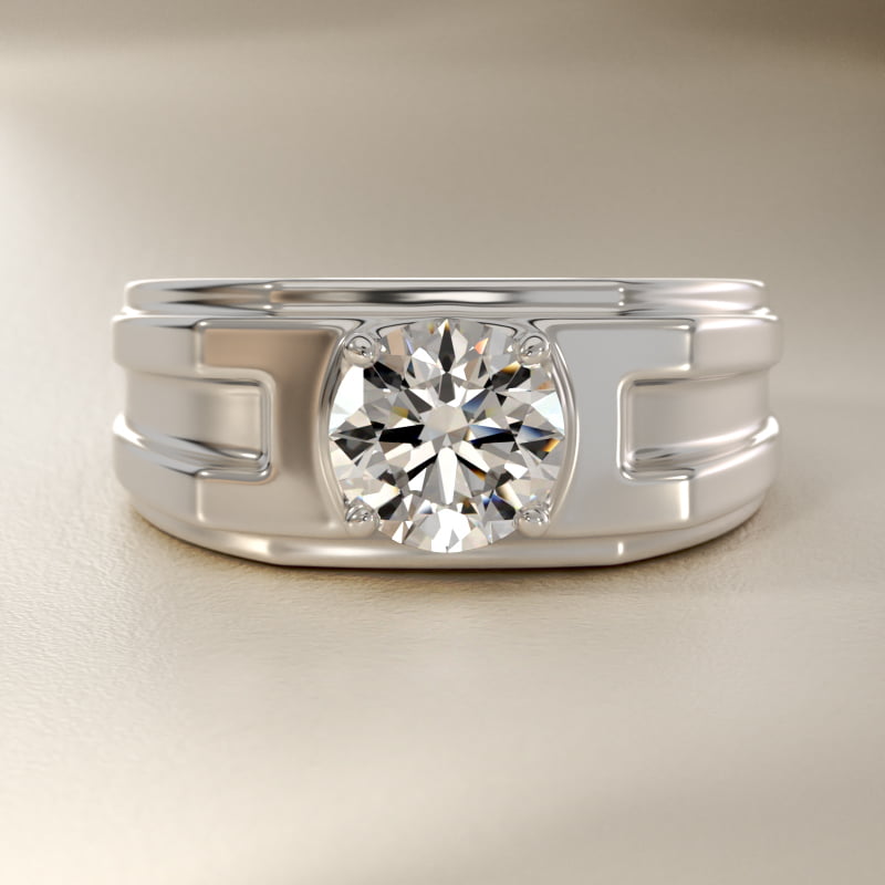 Men's Structured Solitaire Engagement Ring in 14k White Gold