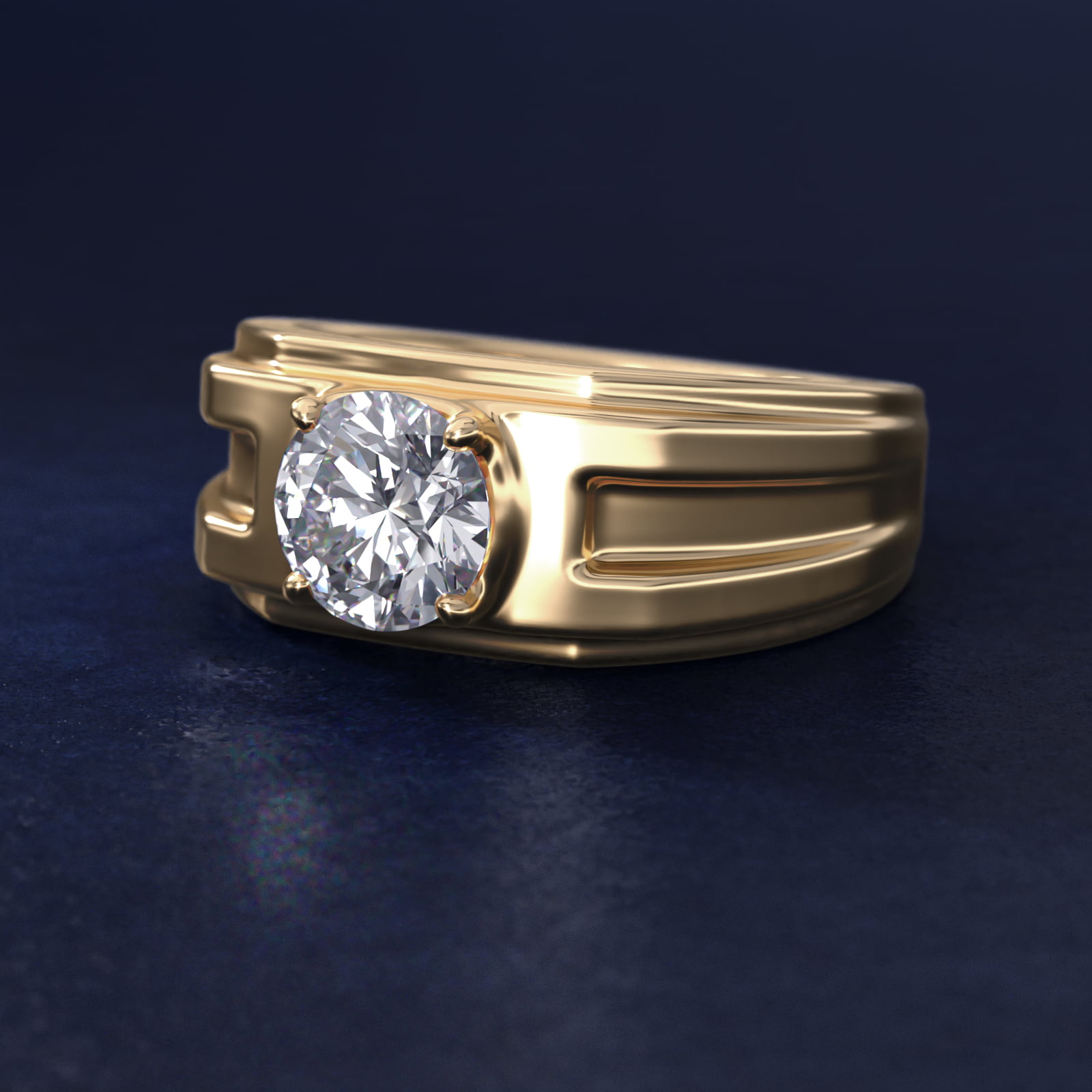 Men's Structured Solitaire Engagement Ring in 18k Yellow Gold