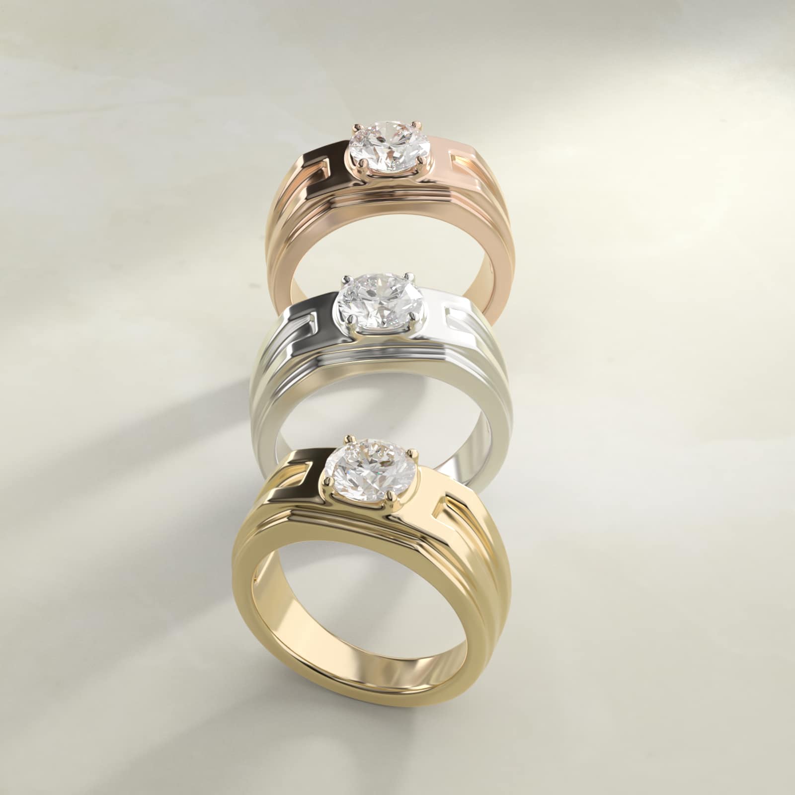 Men's Structured Solitaire Engagement Ring in 18k Yellow Gold