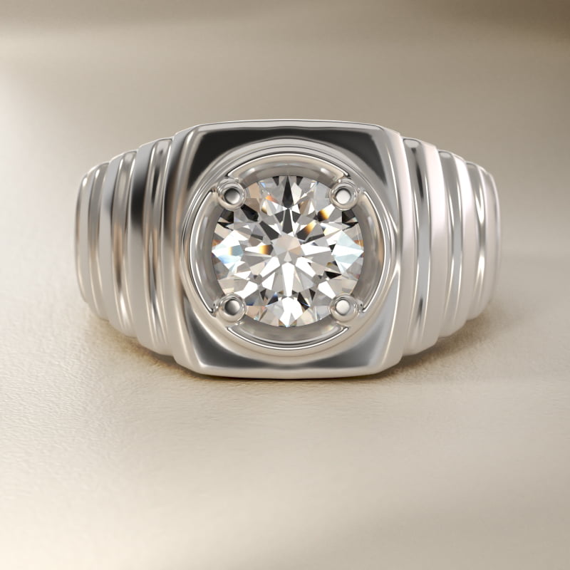 Men's Ridged Solitaire Engagement Ring in 14k White Gold