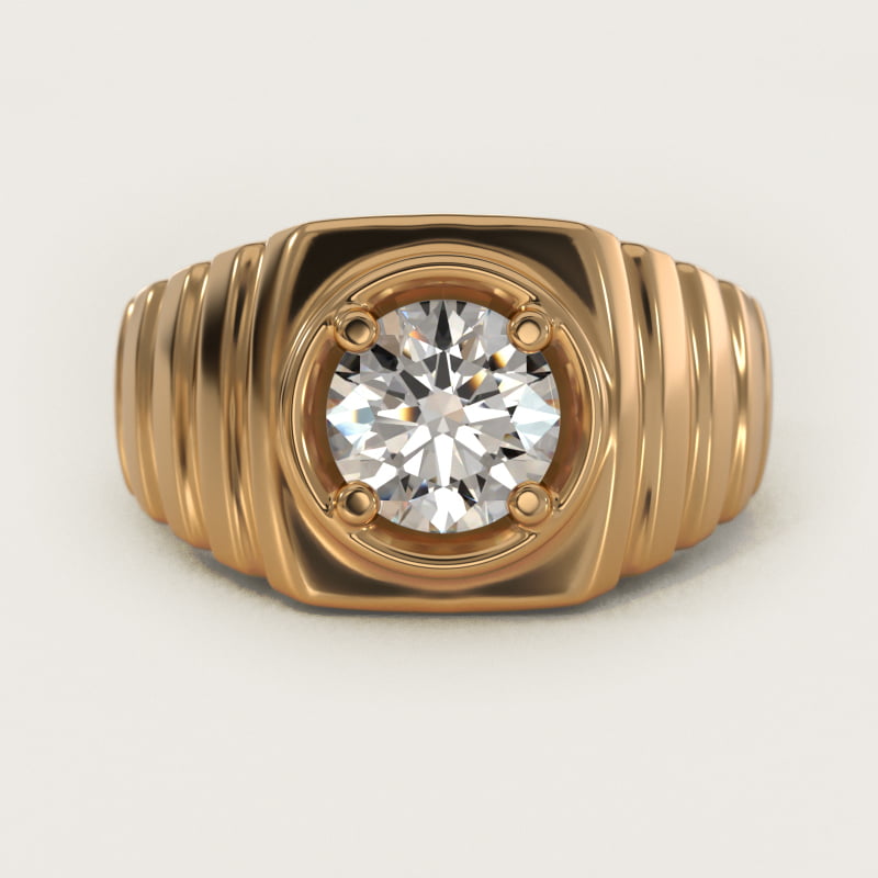 Men's Ridged Solitaire Engagement Ring in 14k Yellow Gold