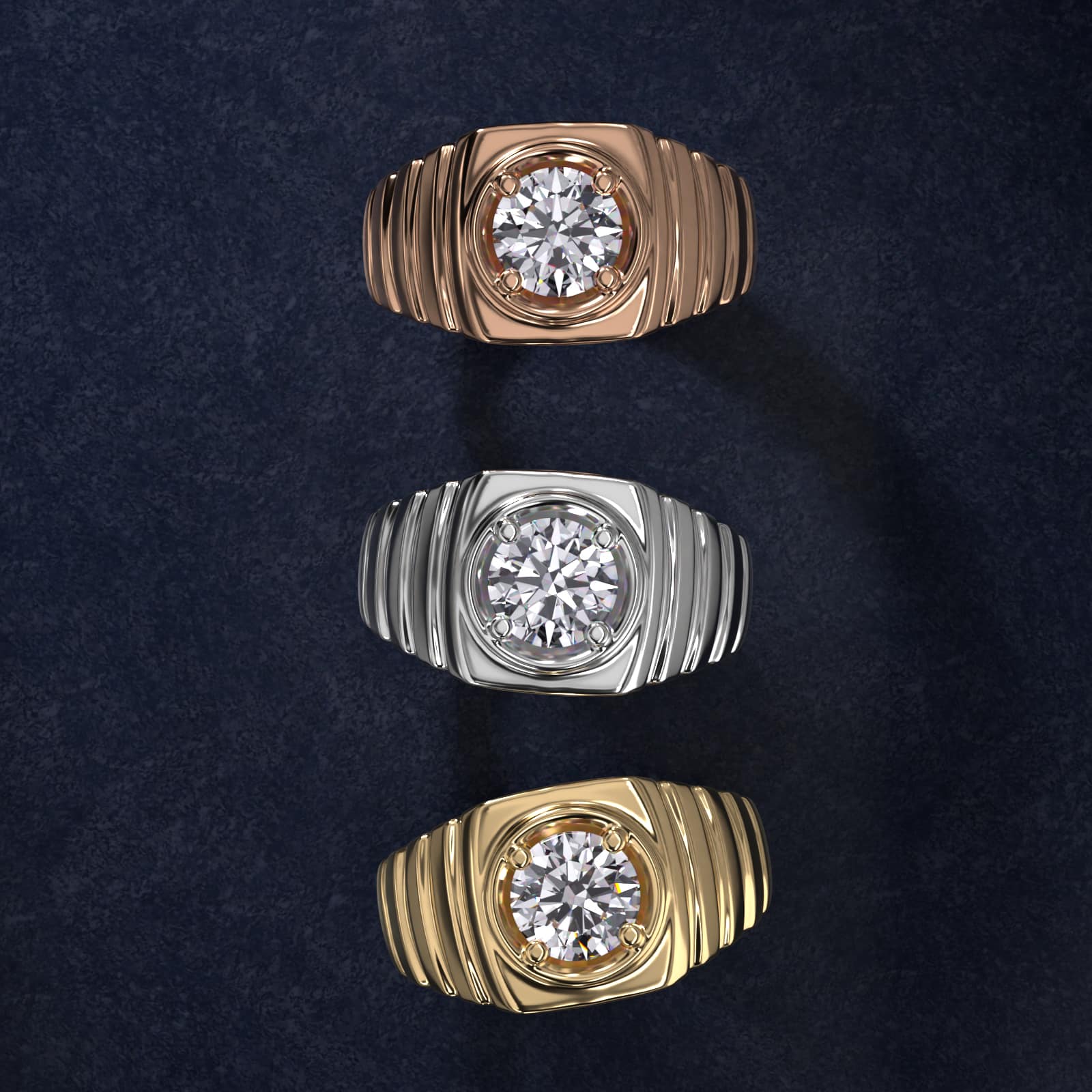 Men's Ridged Solitaire Engagement Ring in 14k Yellow Gold