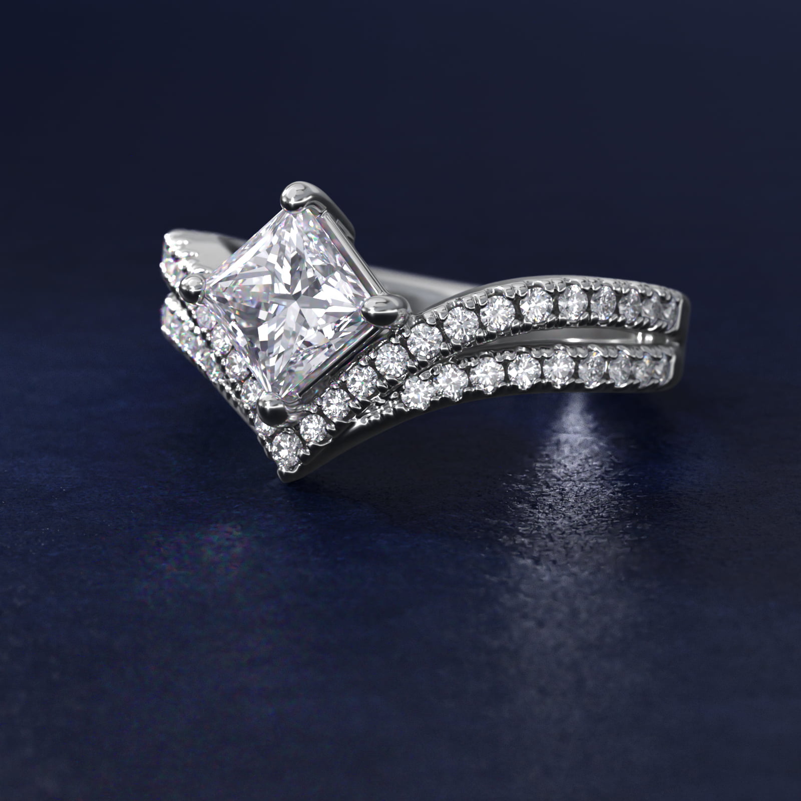 Double Row Diamond Chevron Engagement Ring in 18k White Gold (1/3 ct. tw.)