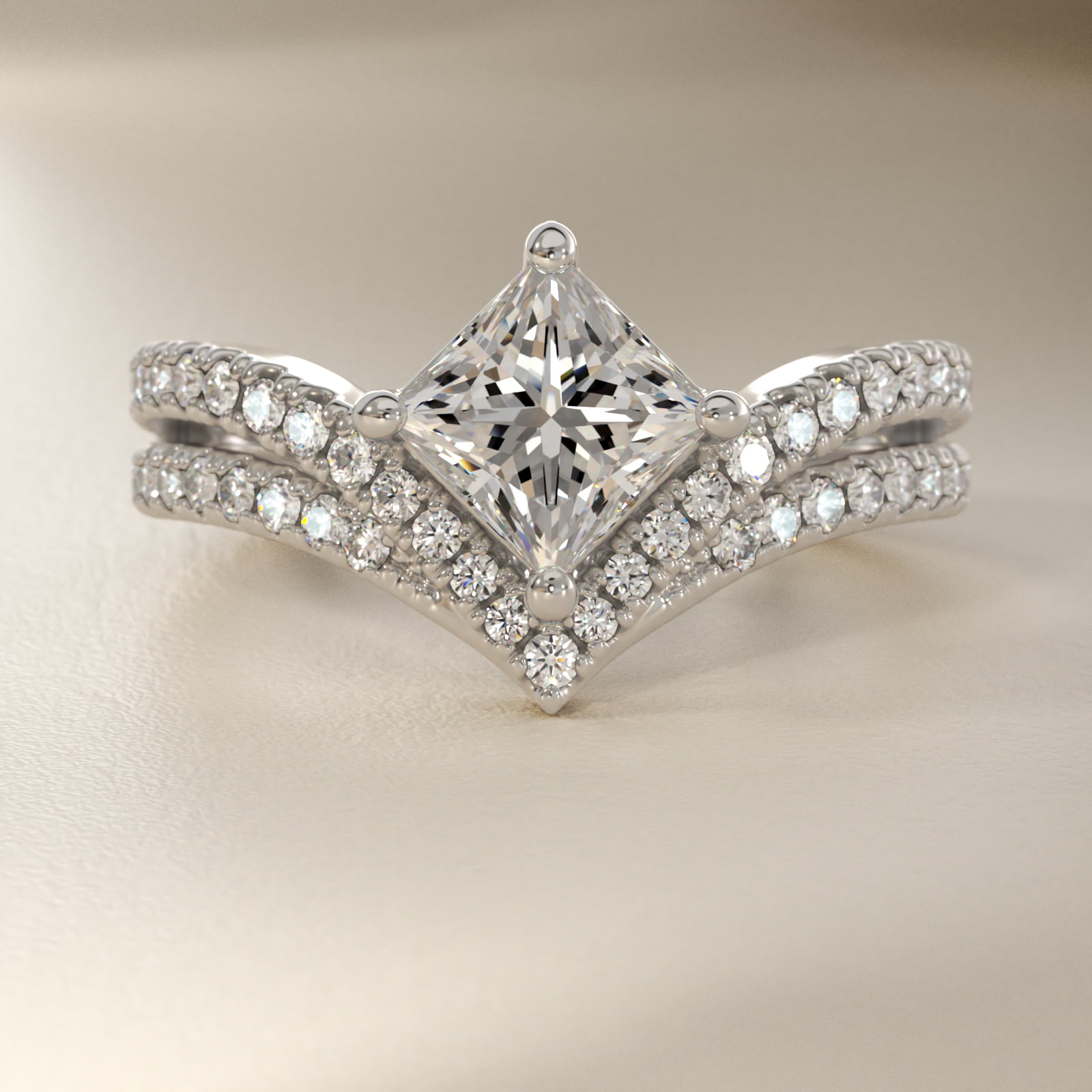 Double Row Diamond Chevron Engagement Ring in 14k White Gold (1/3 ct. tw.)