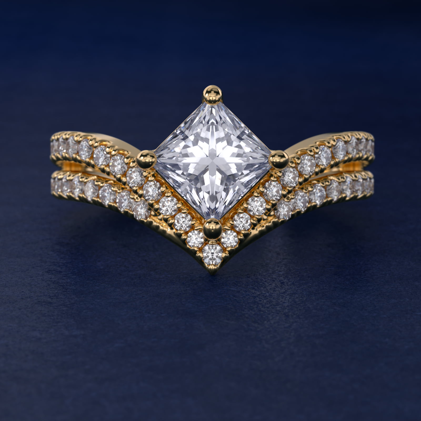 Double Row Diamond Chevron Engagement Ring in 18k Yellow Gold (1/3 ct. tw.)