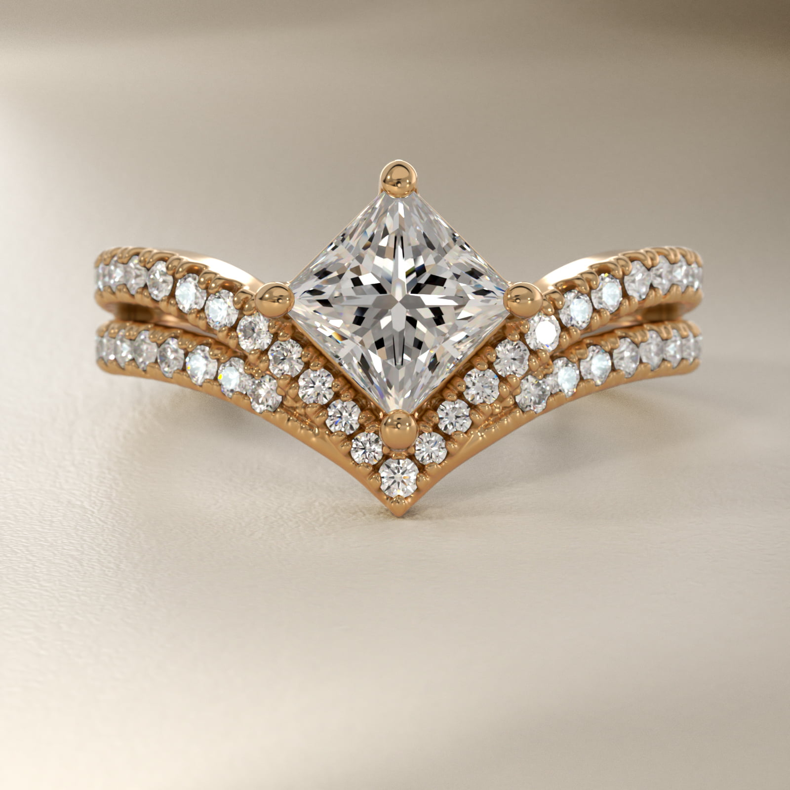 Double Row Diamond Chevron Engagement Ring in 14k Yellow Gold (1/3 ct. tw.)