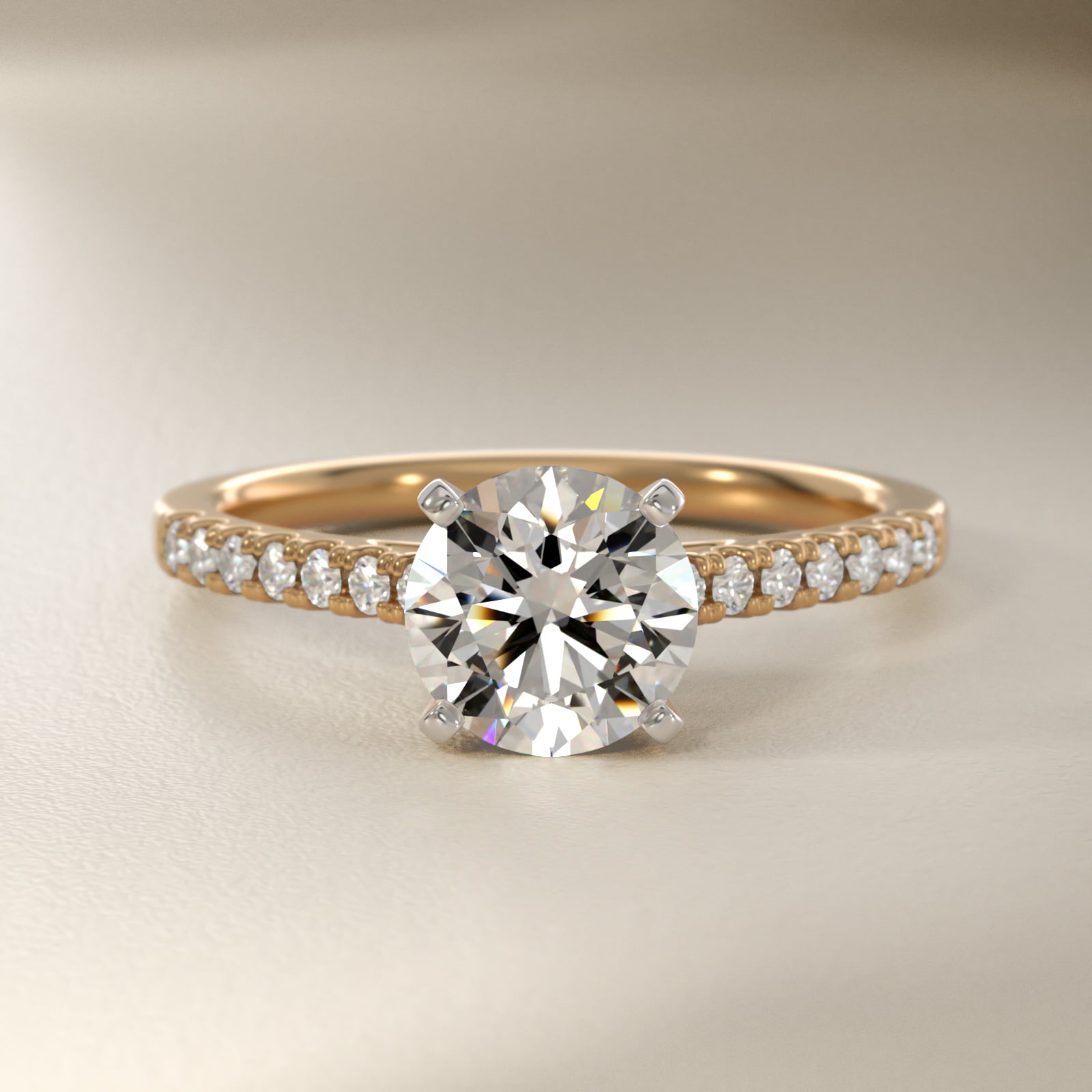 Petite Cathedral Pavé Diamond Engagement Ring in 14K Yellow Gold (1/6 ct. tw.)