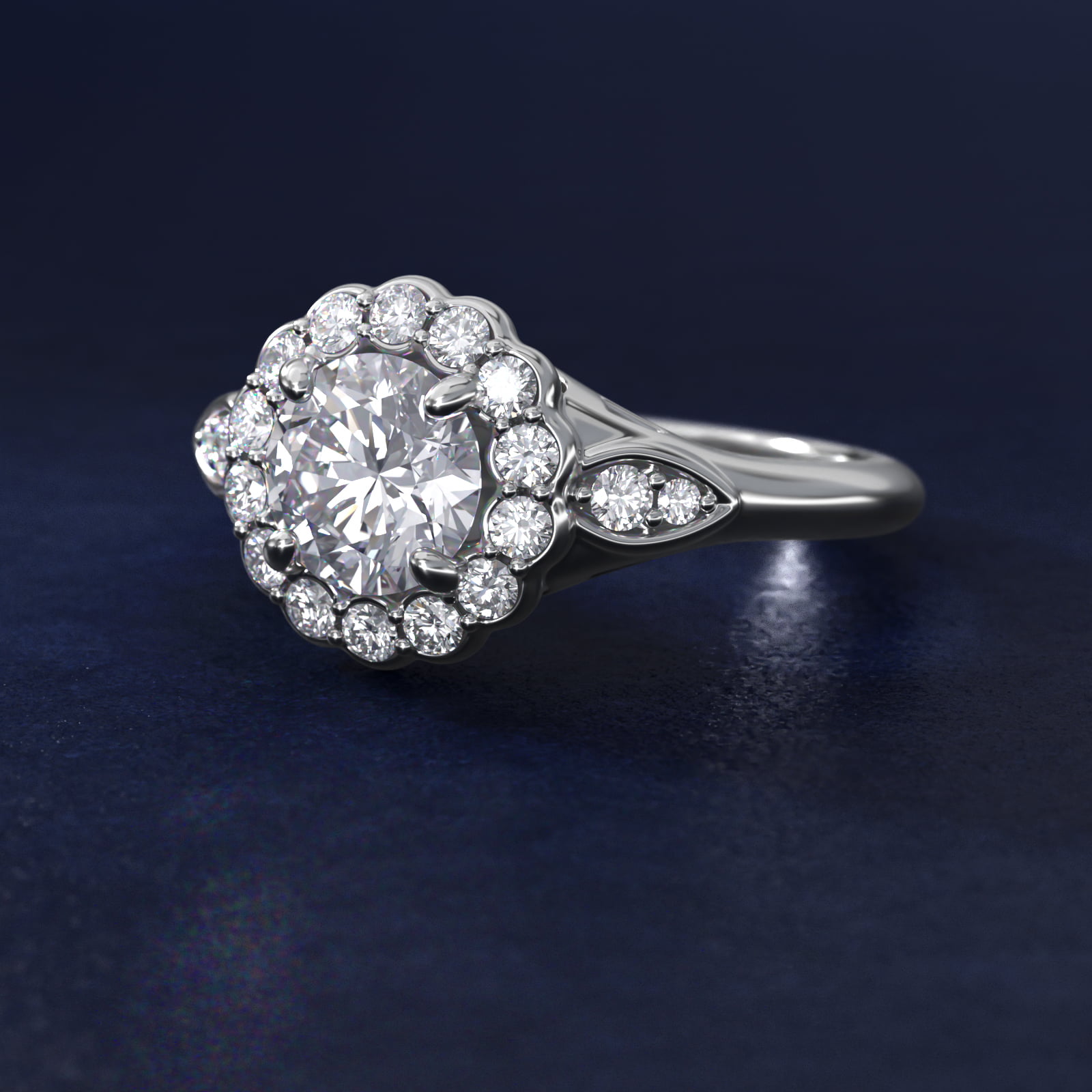 Flora Vida® Halo Diamond Engagement Ring in Platinum