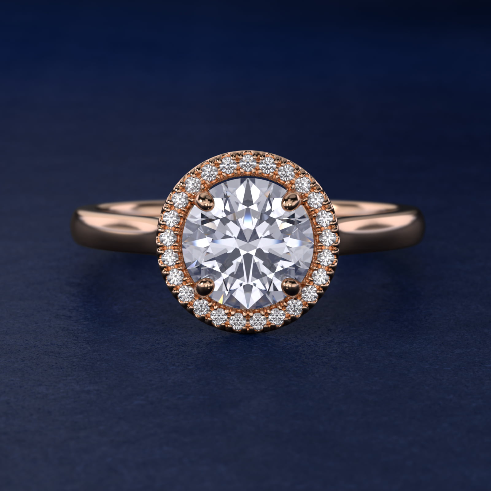 Plain Shank Floating Halo Engagement Ring in 14k Rose Gold