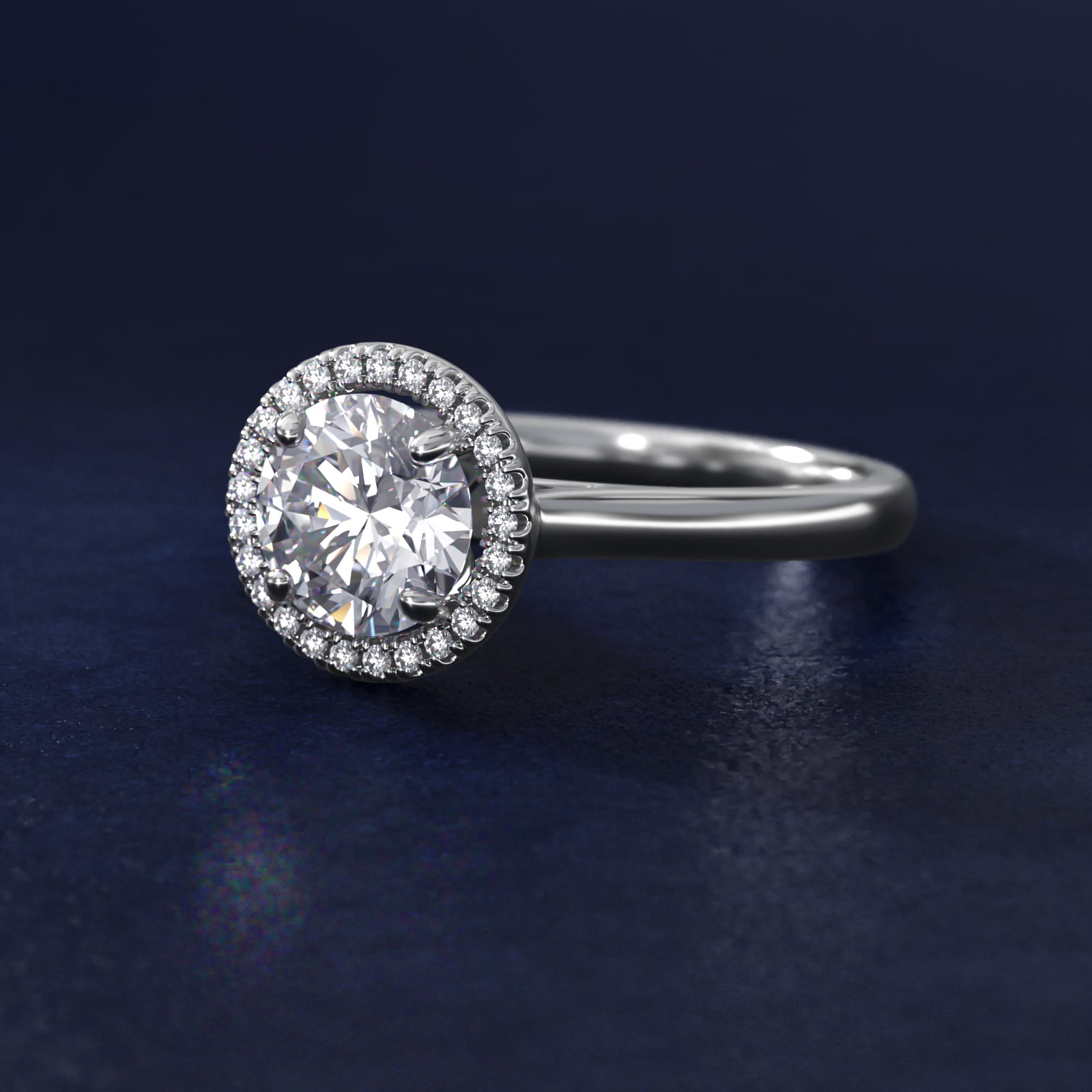 Plain Shank Floating Halo Engagement Ring in 14k White Gold