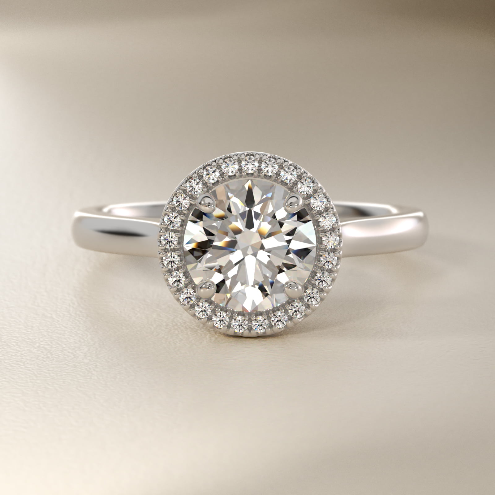 Plain Shank Floating Halo Engagement Ring in 18k White Gold