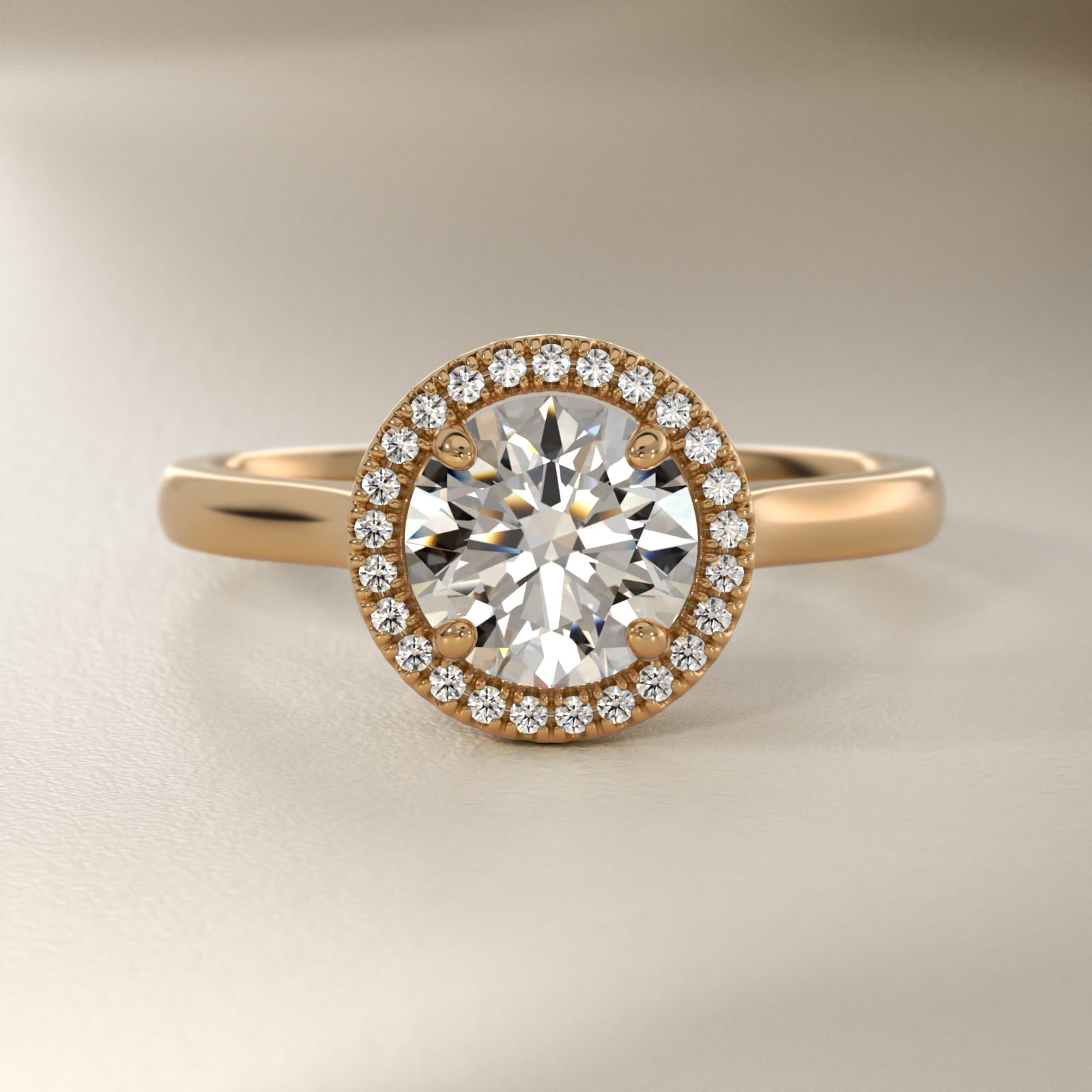 Plain Shank Floating Halo Engagement Ring in 14K Yellow Gold