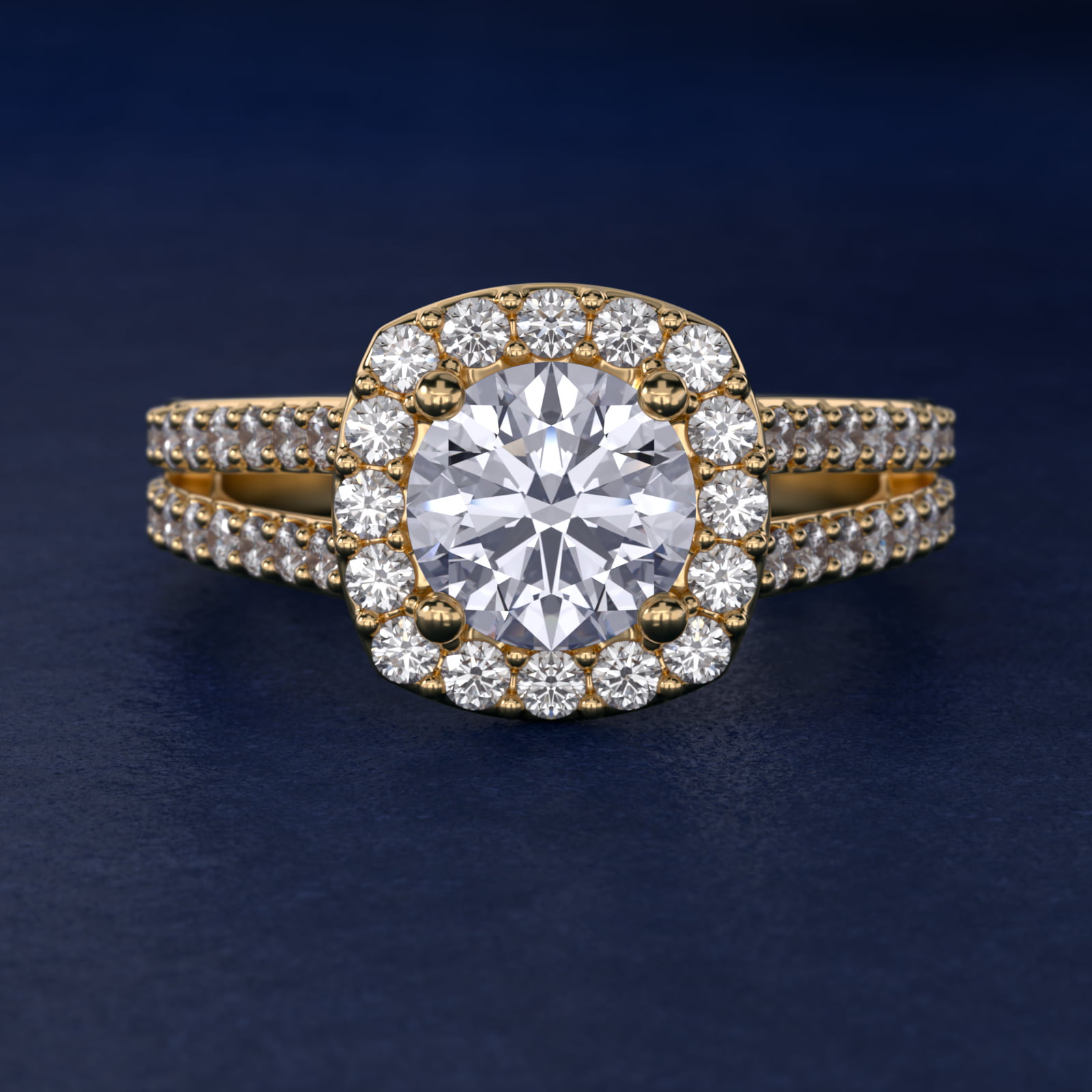 Split Shank Halo Diamond Engagement Ring in 18k Yellow Gold (3/8 ct. tw.)