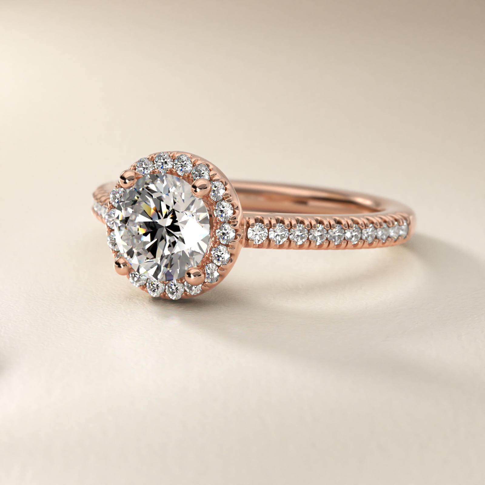 Classic Halo Diamond Engagement Ring in 14k Rose Gold