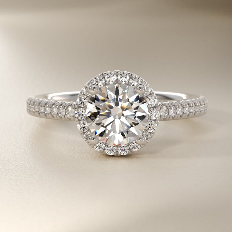 Classic Halo Diamond Engagement Ring in 14k White Gold
