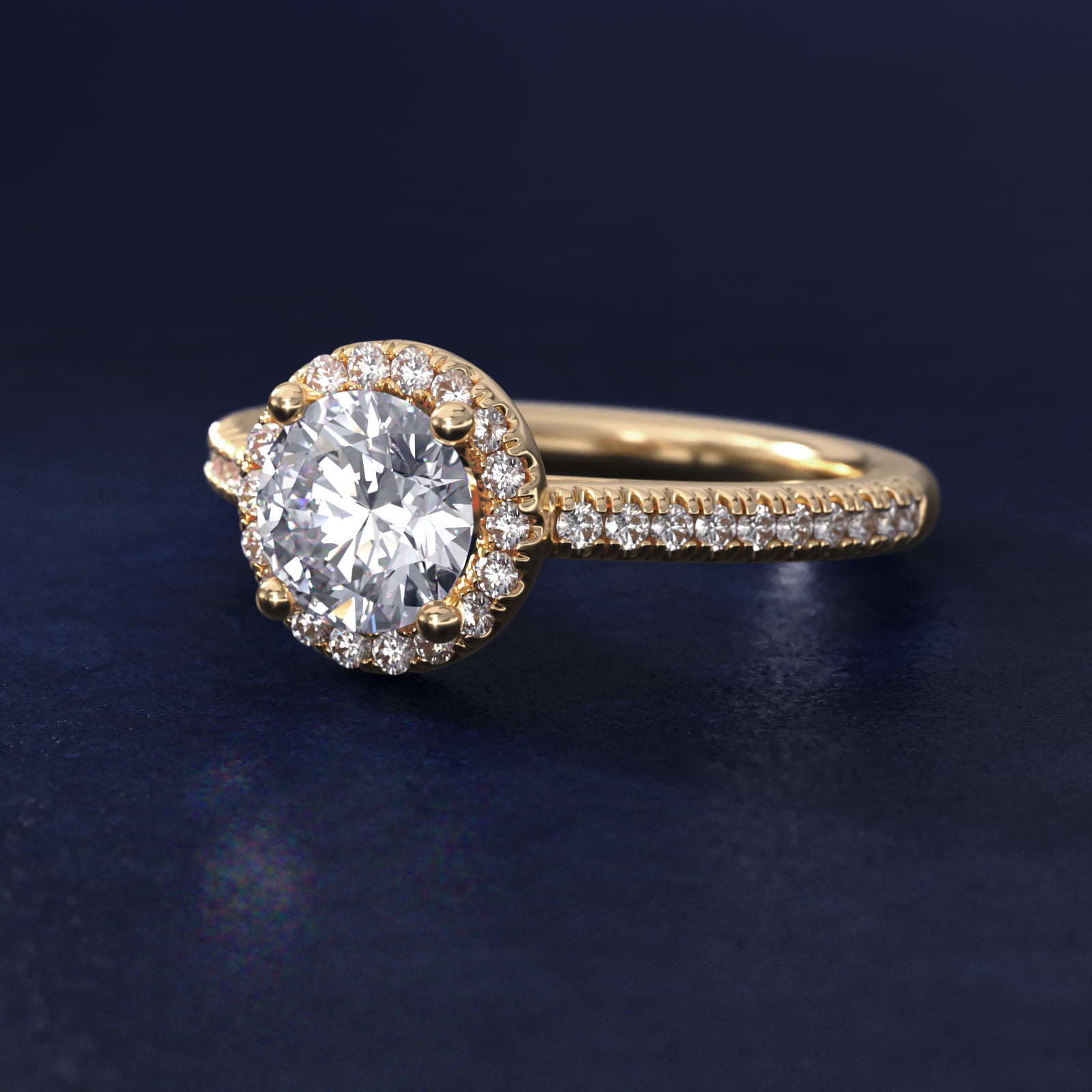 Classic Halo Diamond Engagement Ring in 18k Yellow Gold