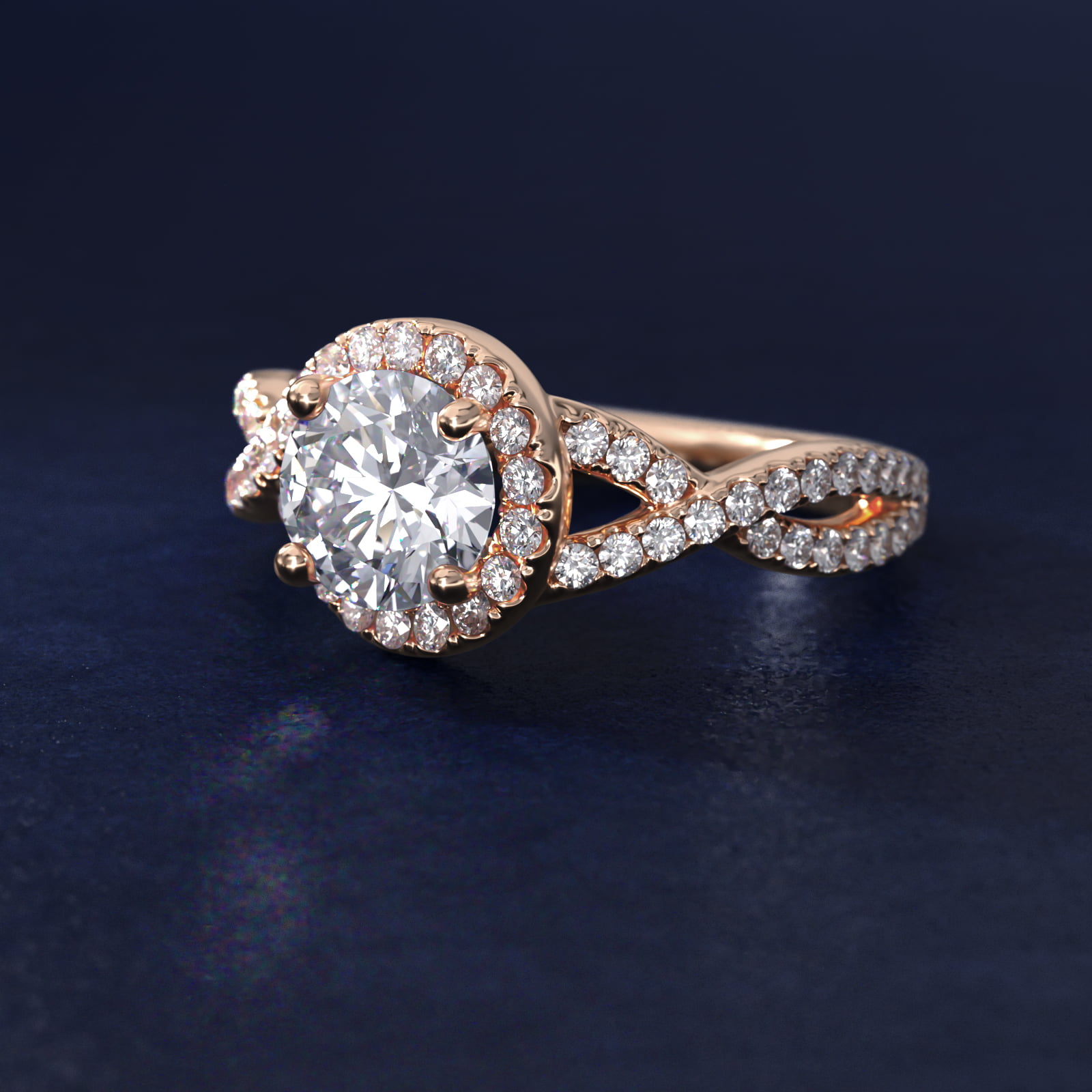 Twisted Halo Diamond Engagement Ring in 14k Rose Gold (1/3 ct tw.)