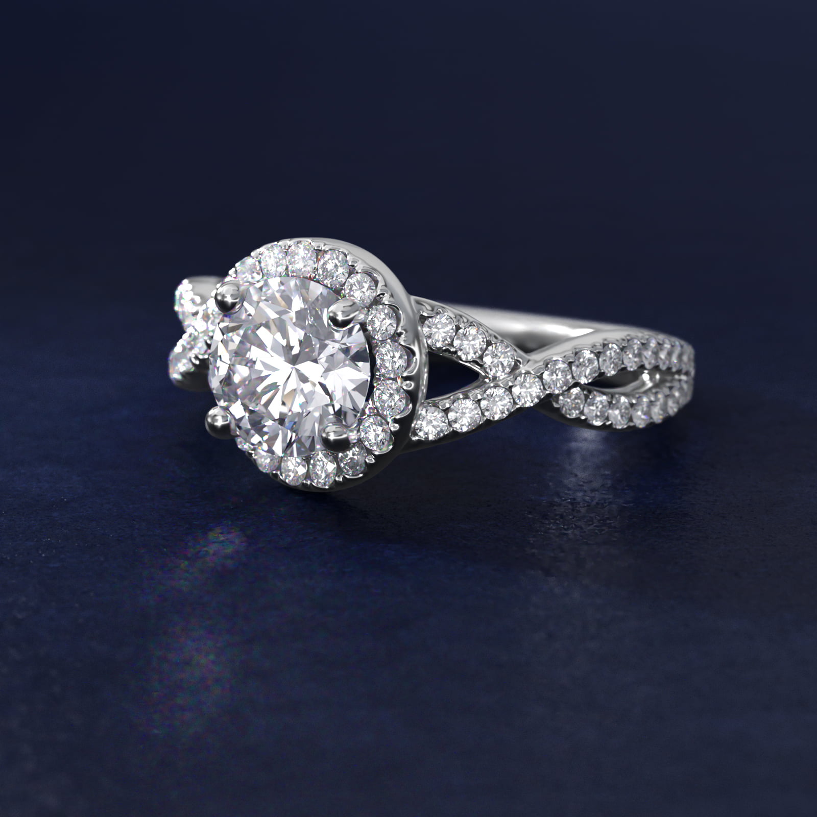 Twisted Halo Diamond Engagement Ring in 18k White Gold (1/3 ct. tw.)