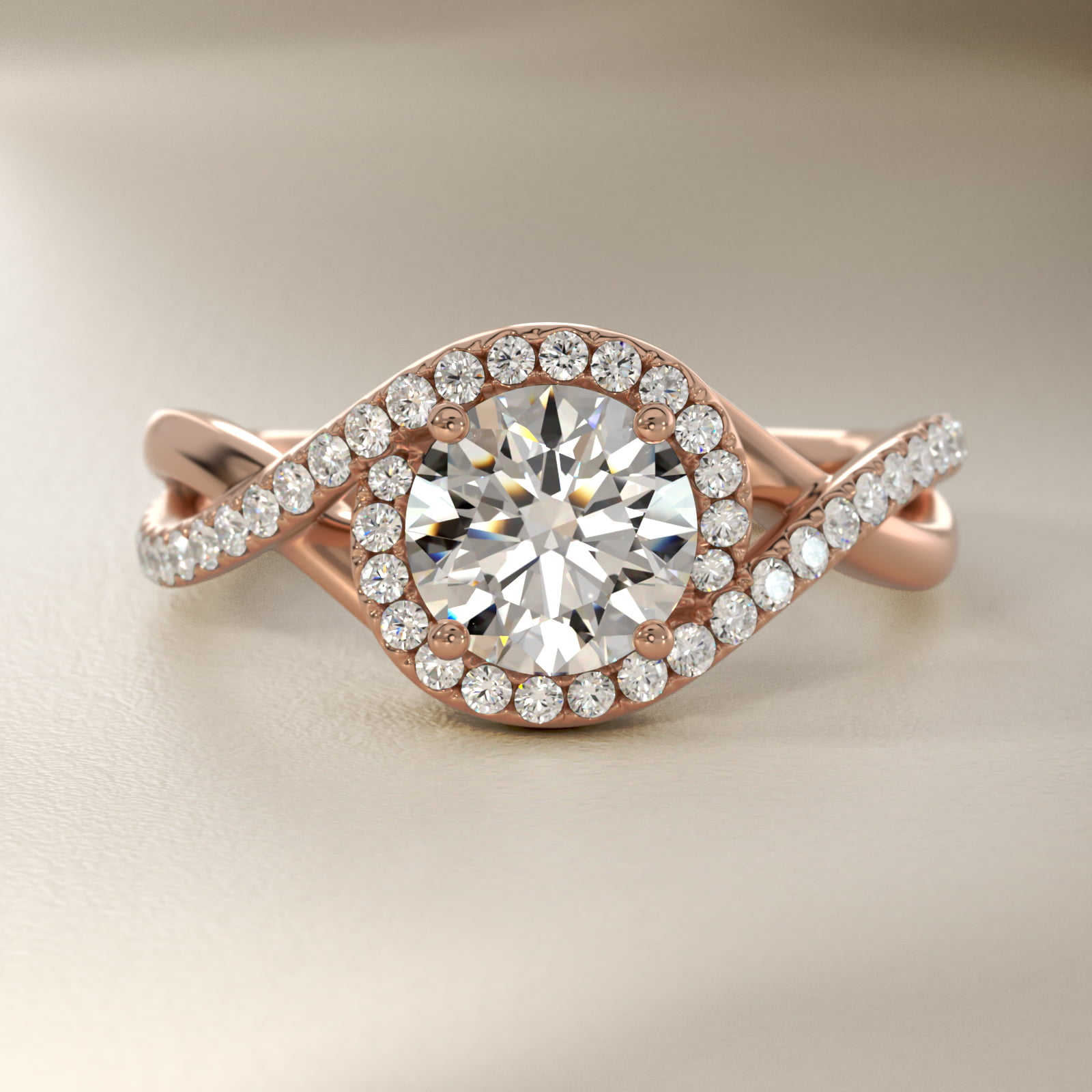 Petite Twisted Halo Diamond Engagement Ring in 14k Rose Gold (1/4 ct. tw.)