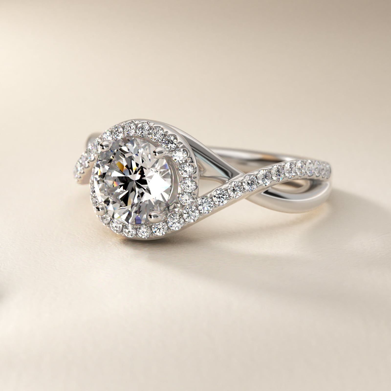 Petite Twisted Halo Diamond Engagement Ring in Platinum (1/4 ct. tw.)