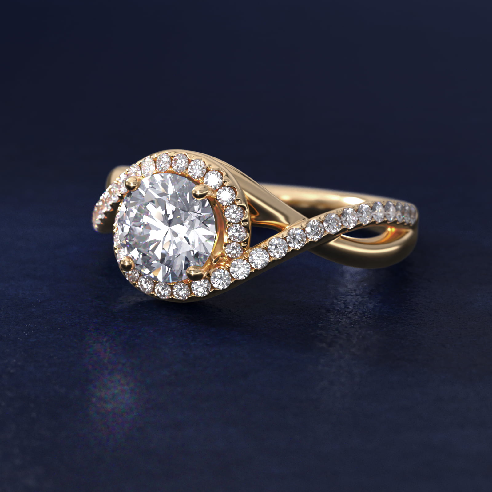 Petite Twisted Halo Diamond Engagement Ring in 18k Yellow Gold (1/4 ct. tw.)