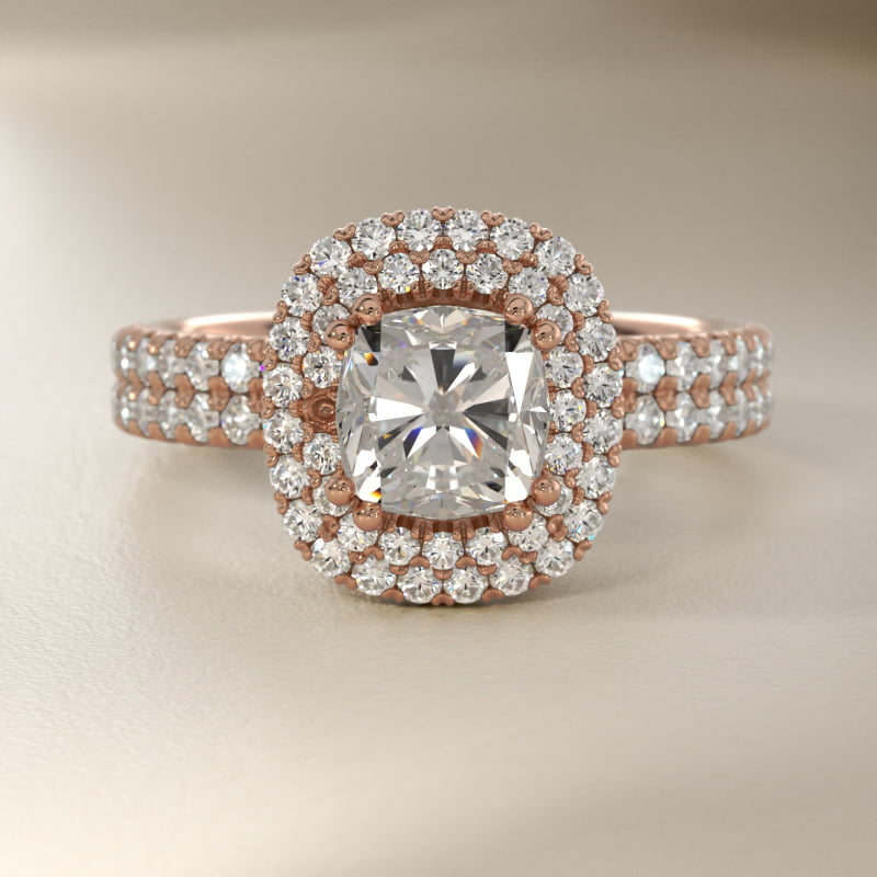 Blue Nile Studio Double Halo Gala Diamond Engagement Ring in 14k Rose Gold (7/8 ct. tw.)