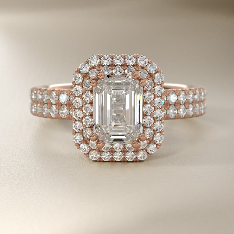 Blue Nile Studio Double Halo Gala Diamond Engagement Ring in 14k Rose Gold (7/8 ct. tw.)