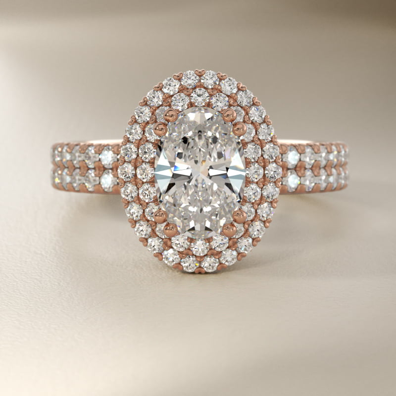 Blue Nile Studio Double Halo Gala Diamond Engagement Ring in 14k Rose Gold (7/8 ct. tw.)