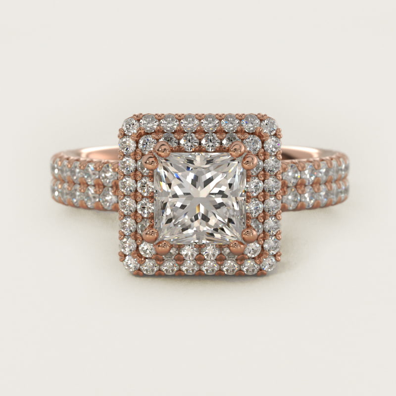 Blue Nile Studio Double Halo Gala Diamond Engagement Ring in 14k Rose Gold (7/8 ct. tw.)