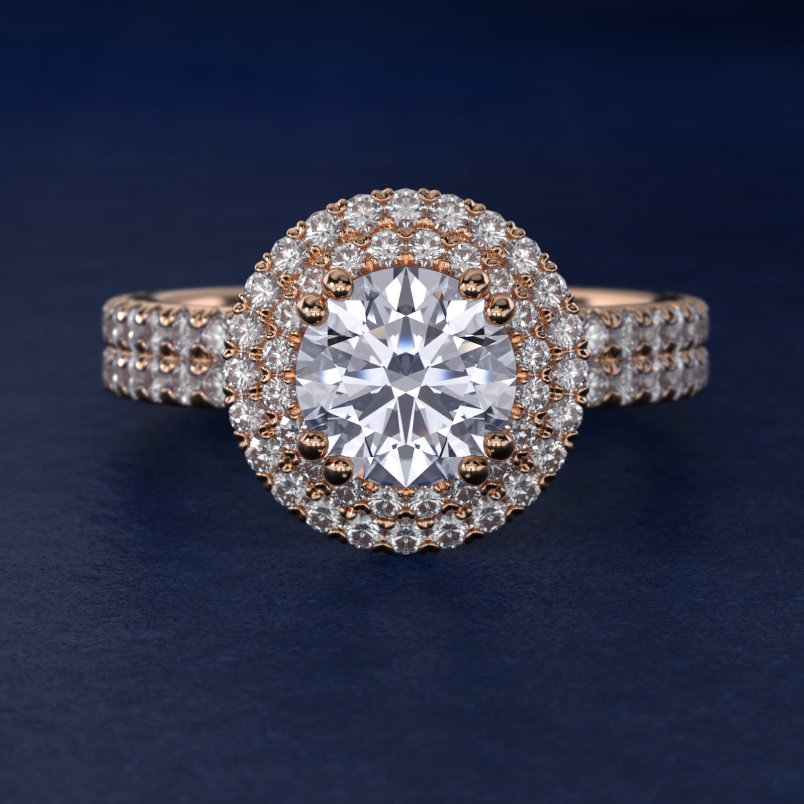 Blue Nile Studio Double Halo Gala Diamond Engagement Ring in 14k Rose Gold (7/8 ct. tw.)