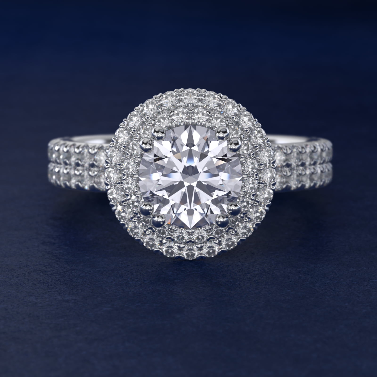 Blue Nile Studio Double Halo Gala Diamond Engagement Ring in 18k White Gold (7/8 ct. tw.)