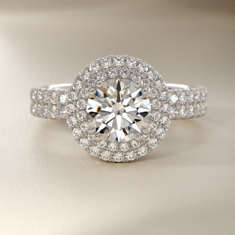 Blue Nile Studio Double Halo Gala Diamond Engagement Ring in 14k White Gold (7/8 ct. tw.)