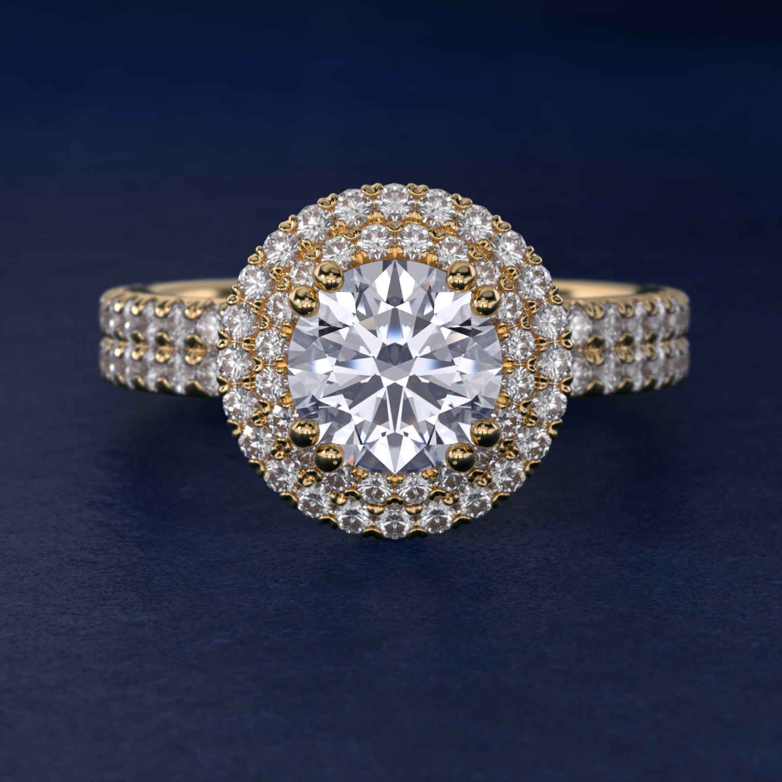Blue Nile Studio Double Halo Gala Diamond Engagement Ring in 18k Yellow Gold (7/8 ct. tw.)