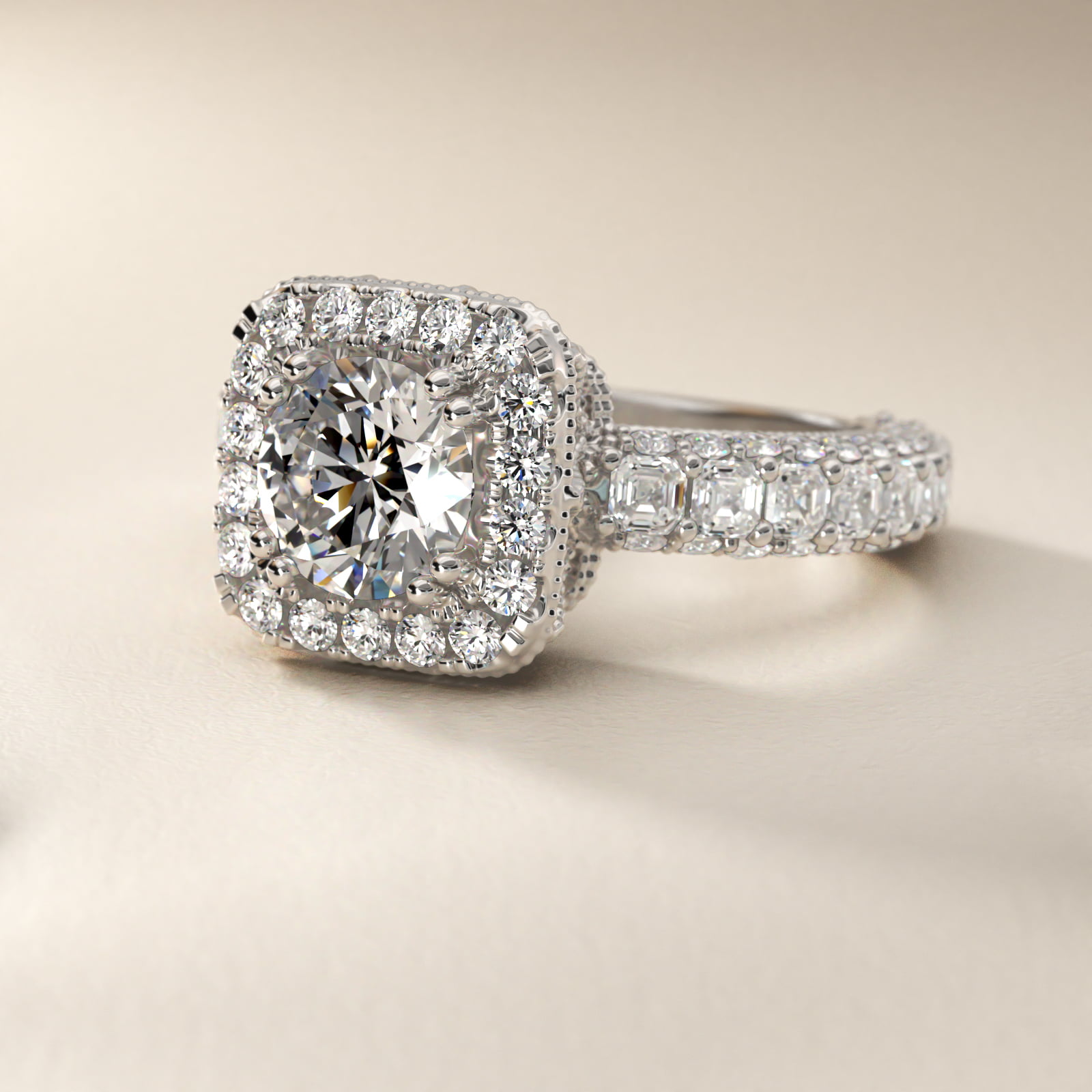 Bella Vaughan for Blue Nile Grandeur Cushion Halo Diamond Engagement Ring in 14k White Gold (2 ct. tw.)