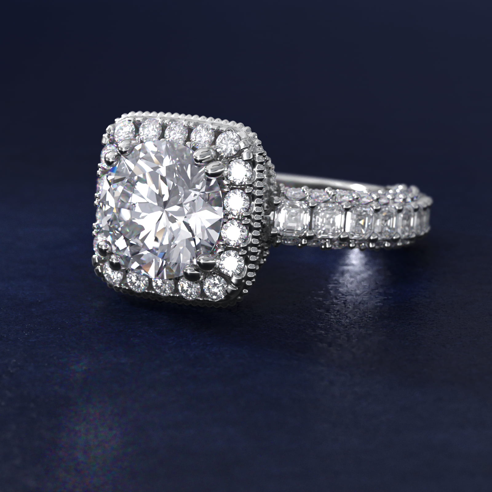 Bella Vaughan for Blue Nile Grandeur Cushion Halo Diamond Engagement Ring in 18k White Gold (2 ct. tw.)
