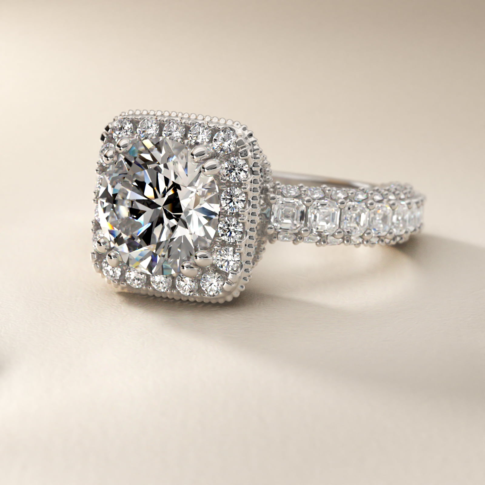 Bella Vaughan for Blue Nile Grandeur Cushion Halo Diamond Engagement Ring in 14k White Gold (2 ct. tw.)