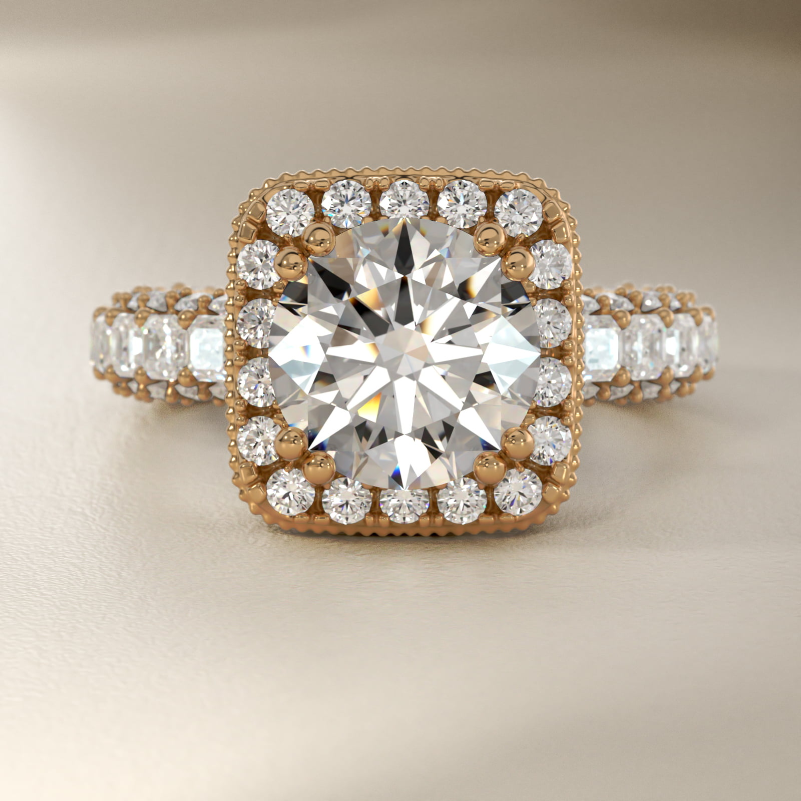 Bella Vaughan for Blue Nile Grandeur Cushion Halo Diamond Engagement Ring in 18k Yellow Gold (2 ct. tw.)