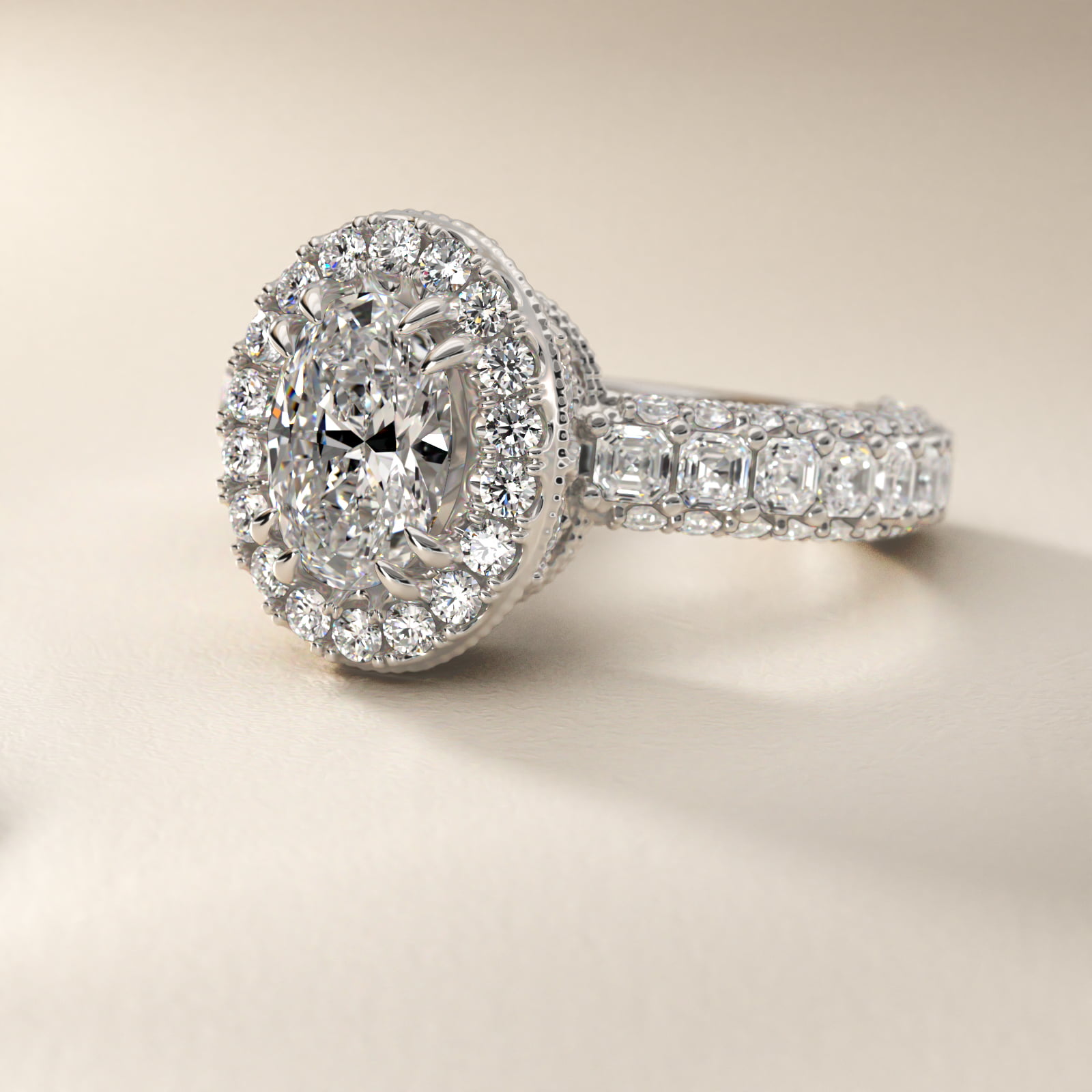 Bella Vaughan  for Blue Nile Grandeur Oval Halo Diamond Engagement Ring in 14k White Gold (2 ct. tw.)