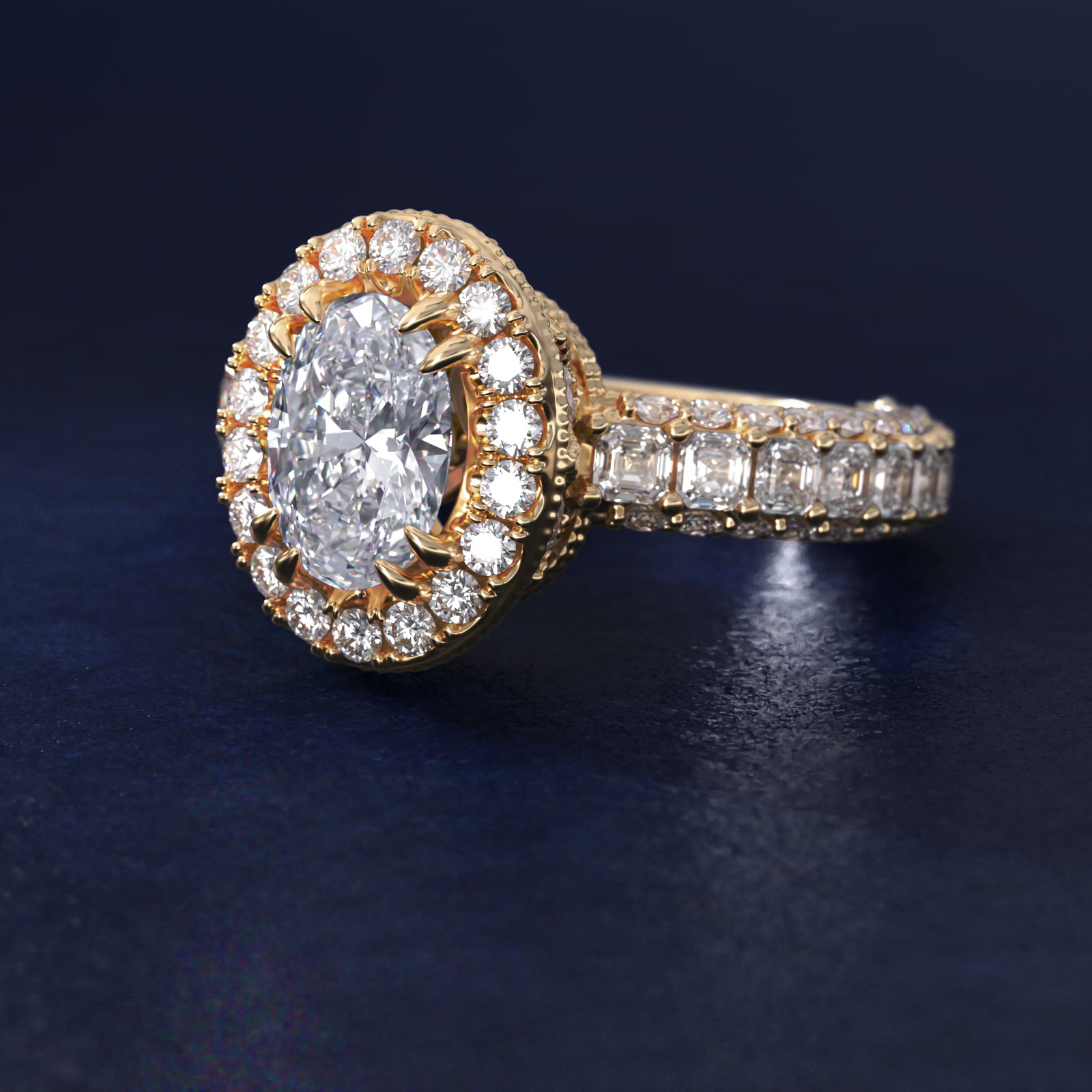 Bella Vaughan  for Blue Nile Grandeur Oval Halo Diamond Engagement Ring in 14K Yellow Gold (2 ct. tw.)