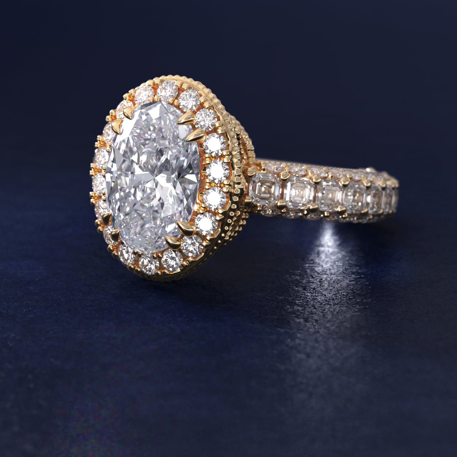 Bella Vaughan for Blue Nile Grandeur Oval Halo Diamond Engagement Ring in 14K Yellow Gold (2 ct. tw.)