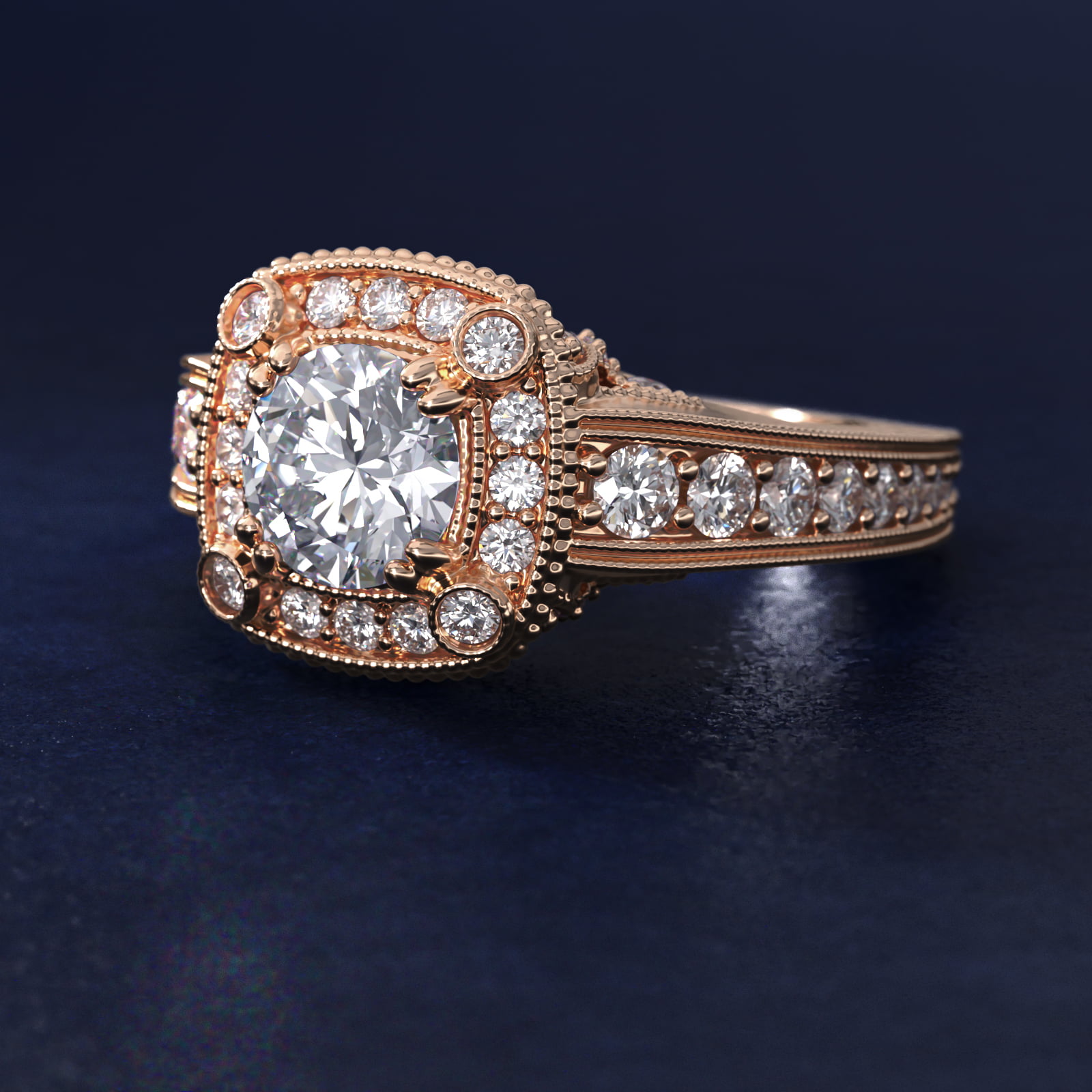 Bella Vaughan for Blue Nile Empire Cushion Halo Engagement Ring in 14k Rose Gold (1.25 ct. tw.)