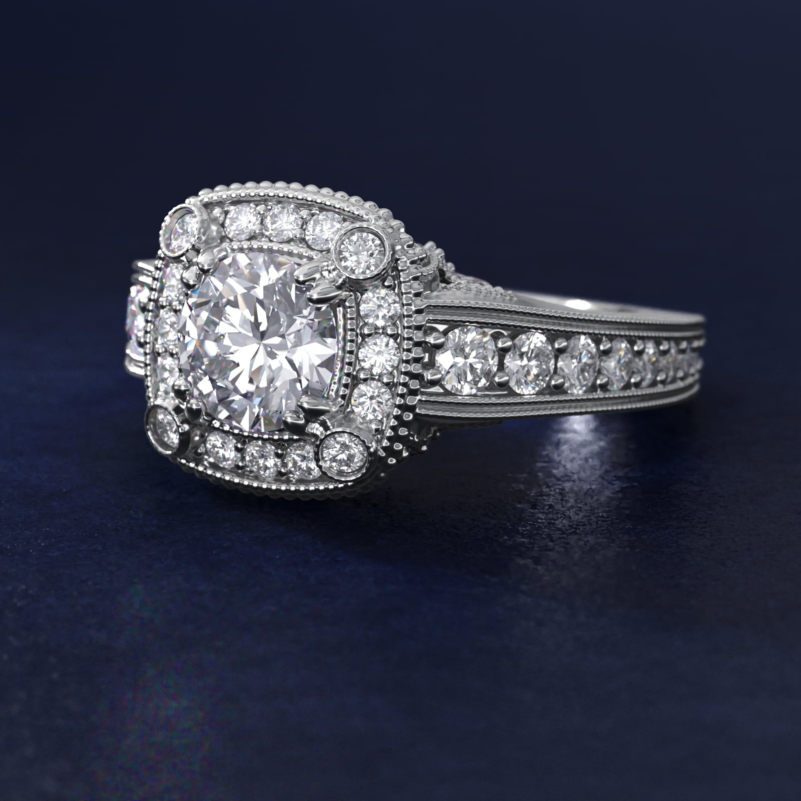 Bella Vaughan for Blue Nile Empire Cushion Halo Engagement Ring in 14k White Gold (1.25 ct. tw.)