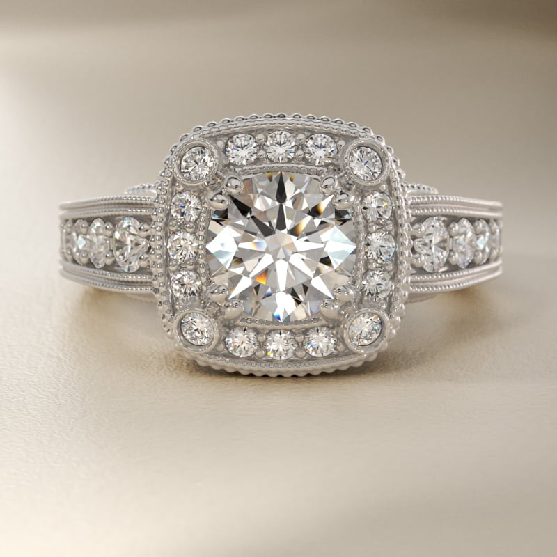 Bella Vaughan for Blue Nile Empire Cushion Halo Engagement Ring in 14k White Gold (1.25 ct. tw.)