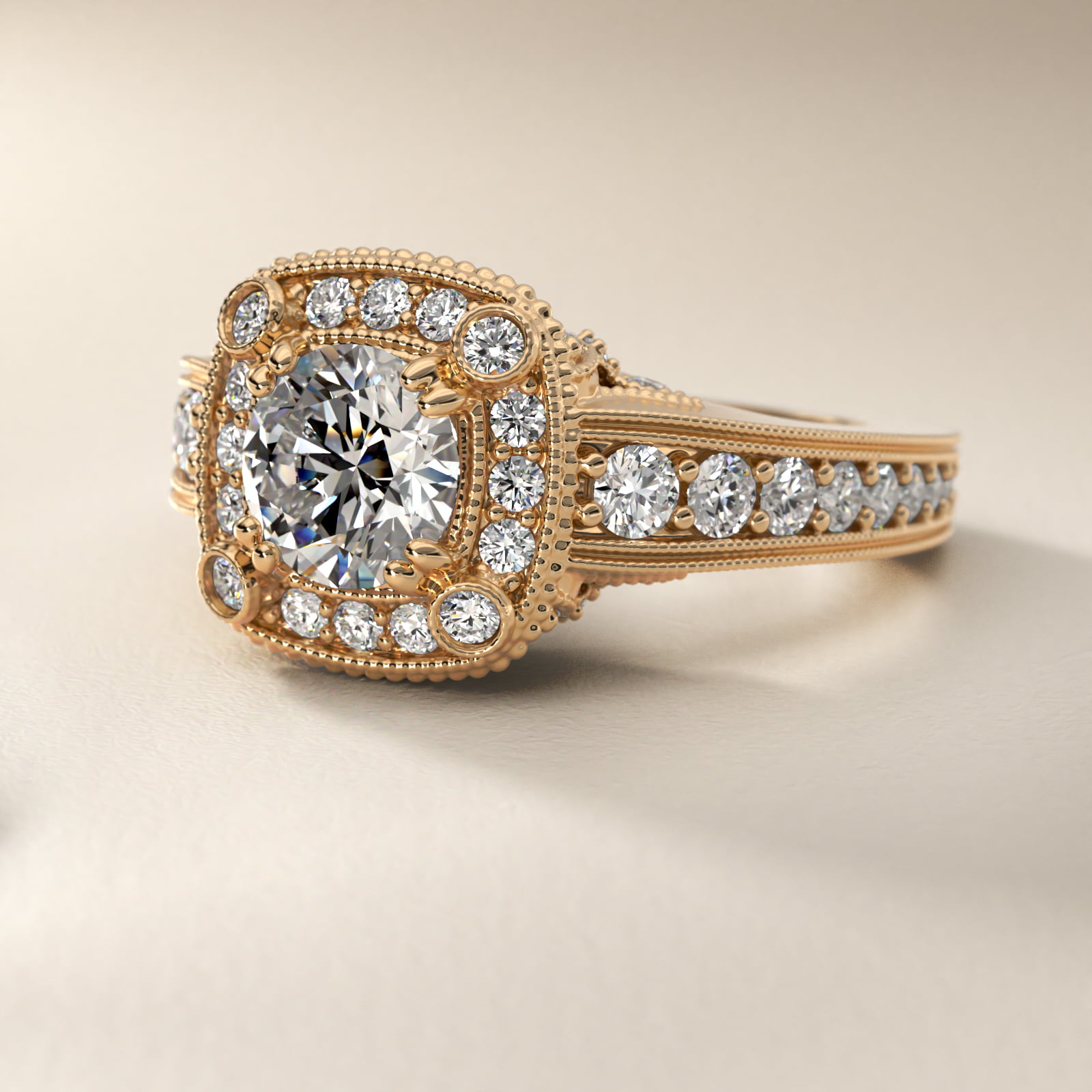 Bella Vaughan for Blue Nile Empire Cushion Halo Engagement Ring in 14K Yellow Gold (1.25 ct. tw.)