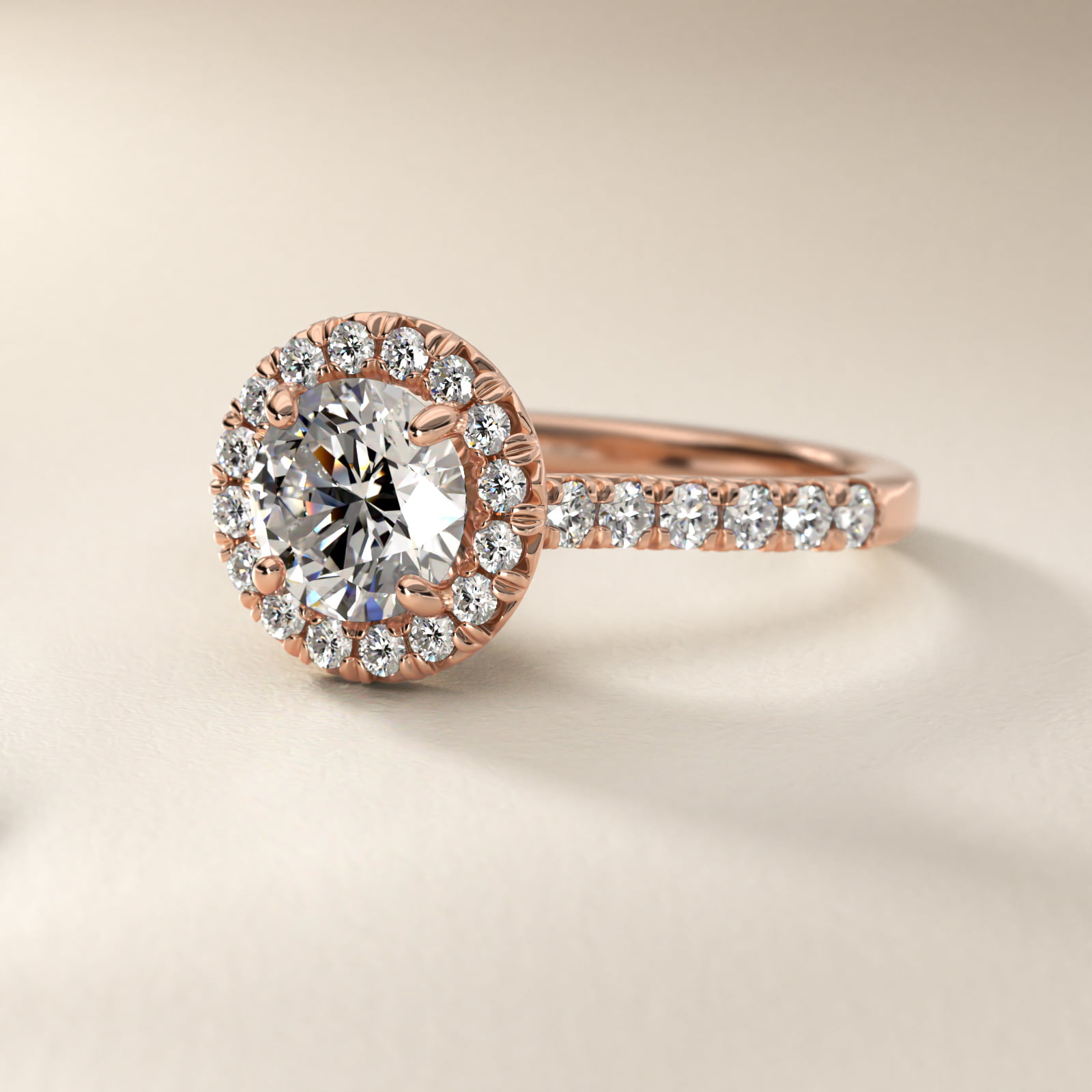 French Pavé Diamond Halo Engagement Ring in 14k Rose Gold (1/2 ct. tw.)