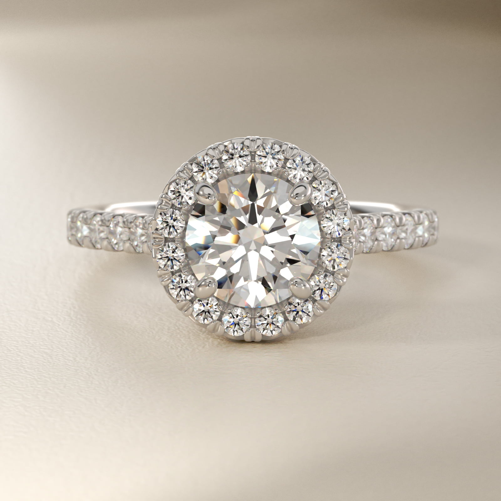 French Pavé Diamond Halo Engagement Ring in 18k White Gold (1/2 ct. tw.)