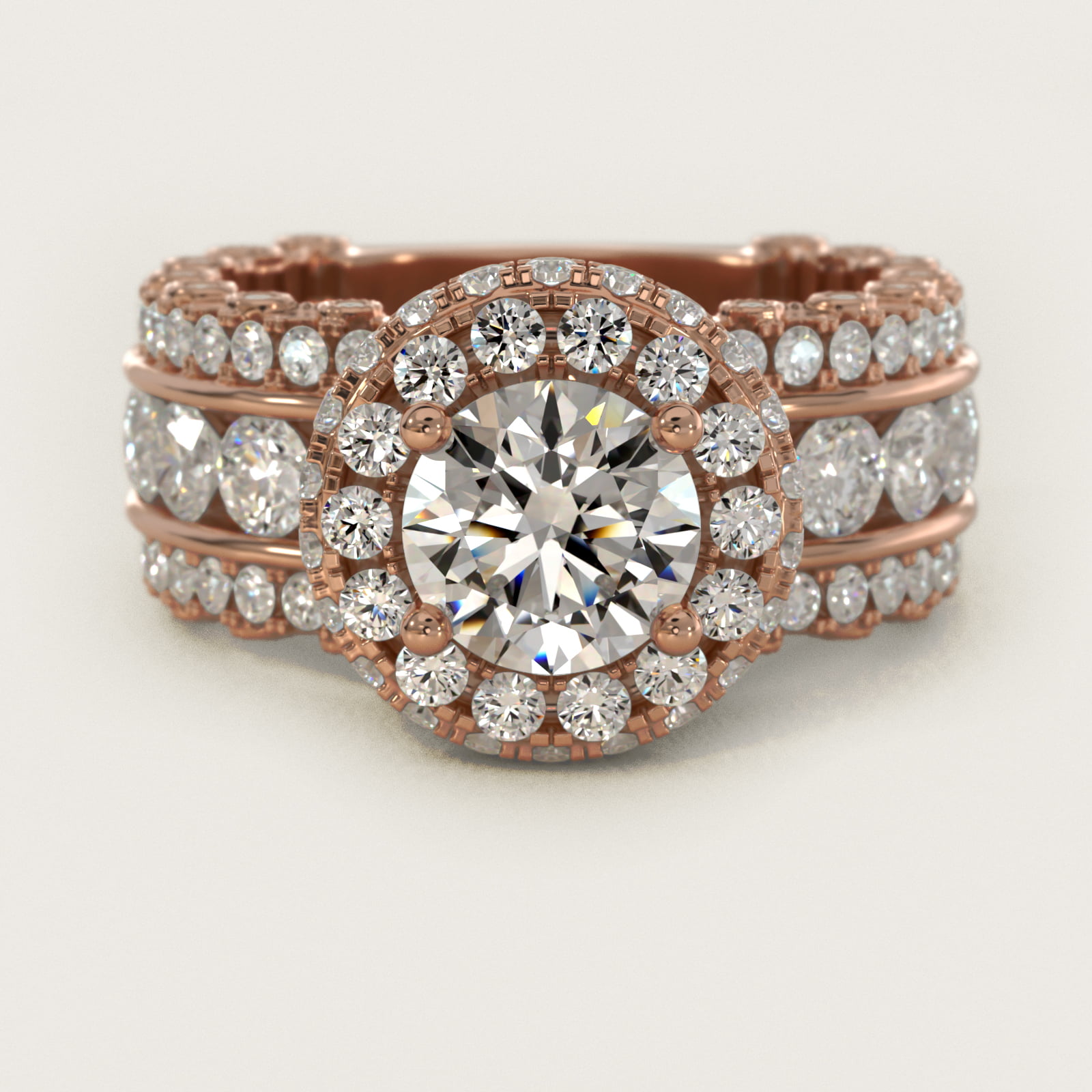 Bella Vaughan for Blue Nile Sophia Triple Row Diamond Rollover Halo in 14k Rose Gold (2.95 ct. tw.)